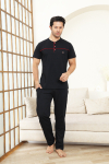 Erkek Pijama Takımı -%100 Pamuk -3 Düğmeli-Yaka Roba Biyeli 12608