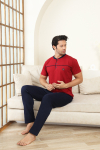 Erkek Pijama Takımı -%100 Pamuk -3 Düğmeli-Yaka Roba Biyeli 12608