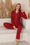 Kadın %100 Pamuk Milan Soft Pijama Takımı-Pat Yakalı-Boydan Düğmeli-Desenli-12422