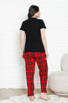 Kadın Pijama Takımı - Ekose Altlı- 3 Düğmeli-%100 Pamuklu 12387