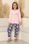 Kız Çocuk %100 Pamuk İnterlok Kumaş Pijama Takımı 6-15 Yaş 12421