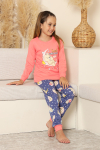 Kız Çocuk %100 Pamuk İnterlok Kumaş Pijama Takımı 6-15 Yaş 12421