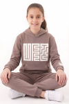 Kız Çocuk 2 İplik Küfe Yazı Görselli Kapüşonlu Alt-Üst Takım 12374