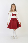 Kız Çocuk 2li Elbise Taş Süslemeli Etek+Omuz Detaylı ve Fiyonklu Bluz 4-9 Yaş 12503