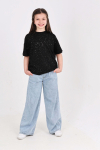 Kız Çocuk 2li Jean Takım (Pantolon+Bluz) 7-12 Yaş 12666