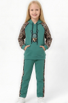 Kız Çocuk 3 İplik Alt-Üst Takım Kapüşonlu Rotasyon Desenli Nakış ve Taş Baskılı 12311