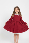 Kız Çocuk Elbise -Bürümcük Kumaş-Yaka ve Etek Uçları Nakış Detaylı 4-9 Yaş 12516