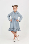 Kız Çocuk Etek Pileli ve Gömlek Yakalı Jean Elbise 12468