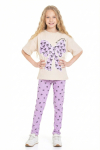 Kız Çocuk Fiyonk Baskılı-Taytlı Alt-Üst Takım 3-10 Yaş 12552
