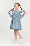 Kız Çocuk Papatya Nakışlı Omuz Fırfırlı Jean Elbise 12466