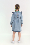 Kız Çocuk Papatya Nakışlı Omuz Fırfırlı Jean Elbise 12466