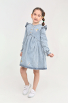 Kız Çocuk Papatya Nakışlı Omuz Fırfırlı Jean Elbise 12466