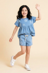 Kız Çocuk Şortlu ve Bluzlu Jean Alt-Üst Takım 3-10 Yaş 12656OZ