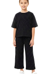 Kız Çocuk Taş Süslemeli Uzun Kaprili Alt-Üst Takım 4-12 Yaş 12566