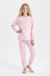 %100 Pamuk ve Baskılı Kız Çocuk Pijama Takımı 8-13 Yaş 12739IS